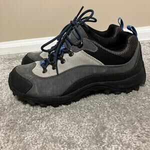 Lands' End Womens Suede Trail Hiker Outdoor Shoes Size 7.5B Blue Gray Lace-up